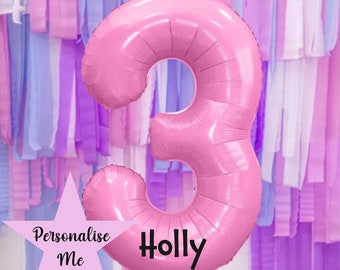 Globo gigante rosa personalizado con el número 3, globo de aluminio para cumpleaños de 86 cm, decoraciones rosas para fiestas de niñas, fiesta de 3º a 30º cumpleaños, pegatina de vinilo con el nombre.