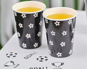 8 Football Print Paper Cups, World Cup Party Drink Cups, Childrens Soccer Birthday Party Tableware, Football Partyware Decorations