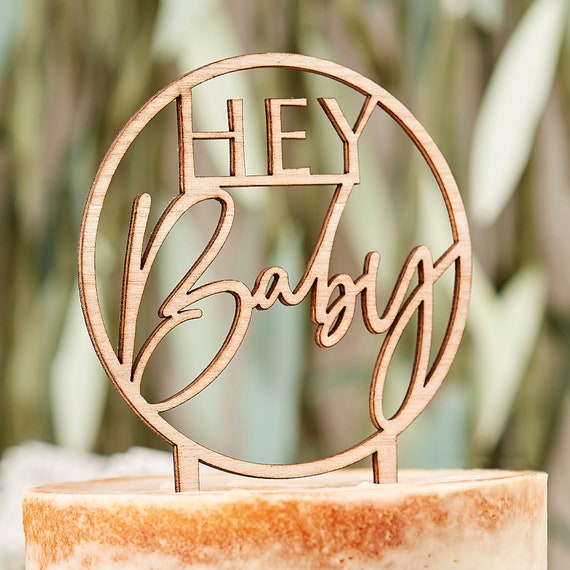 Botanical 'Hey Baby' Wooden Guest Book Natural theme, Baby Shower Accessories 