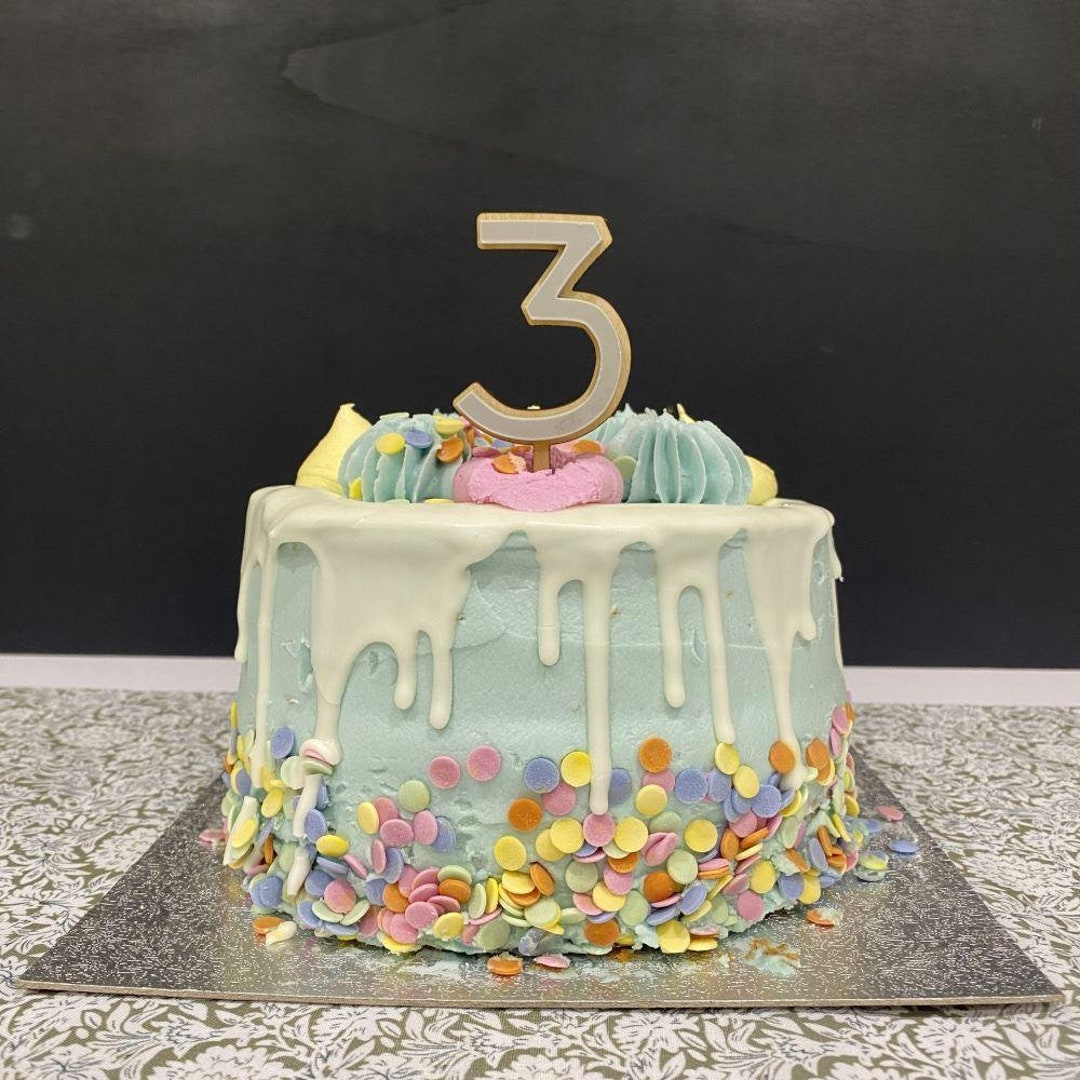 Number 3 Birthday Cake Topper, Wood and Acrylic Cake Decoration, Age ...