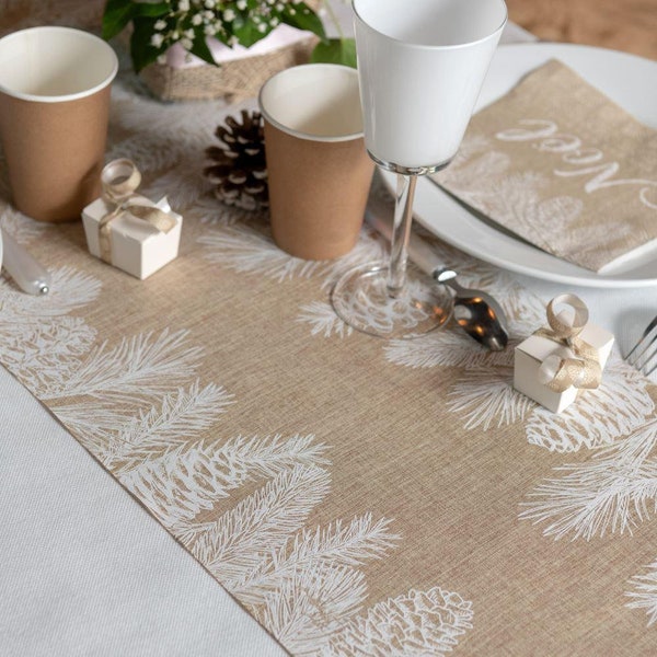 Christmas Botanical Winter Themed Table Runner, Botanical Tree Rustic Table Runner, Winter Table Decoration 3m