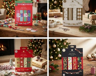 Christmas Paper Chains, No Glue Festive Garland Kit, Santa Gold Cream Folklore Partridge Designs, Xmas Craft Decorations (100 Links)