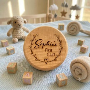 Personalised Baby First Curl Box, Engraved Wooden Keepsake Pot, New Baby, Christening or Baby Shower Gift