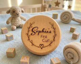 Personalised Baby First Curl Box, Engraved Wooden Keepsake Pot, New Baby, Christening or Baby Shower Gift