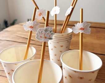 12 Daisy Flower Paper Straws, Floral Birthday Straws, Afternoon Tea Party, Girls Birthday Party Straws, Floral Tableware