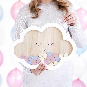 Baby Shower Cloud Frame Guest Book, Baby Shower Keepsake, New Baby Gift, Christening Gift, 1st Birthday Gift, Cloud Party Decoration,