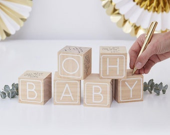 Baby Shower Wooden Building Blocks, Gold Guest Book Alternative, Oh Baby! Range, Baby Shower Games, Mum to be Book