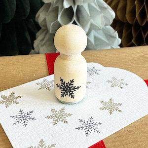 Mini sello de goma de copo de nieve navideño, sello de tinta para tarjetas, álbumes de recortes, sello navideño de madera, etiquetas de regalo para manualidades, manualidades festivas