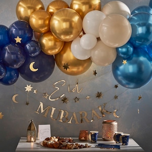 Eid Celebrations, Gold Eid Mubarak Tableware and Decorations, Eid Partyware, Eid Balloons and Decorations, Gold Ramadan Partyware Bunting