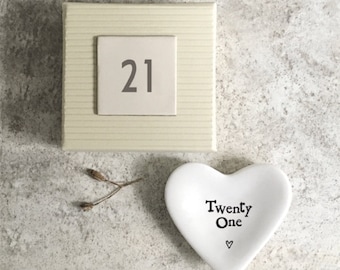 Mini Personalised Porcelain 21st Birthday Ring Dish, 21st Birthday Heart Gift, Girls 21st Keepsake, Porcelain Gift, Milestone Birthday Gift