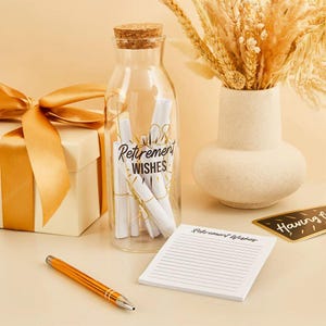 Pensioenwensen in een glazen fles aandenken, pensioencadeau, pensioenfeest, bericht in een fles