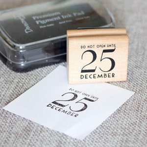 Rubberstempel Kerstmis niet openen met zwarte stempelkussen, feestelijke plakboekambachten, 25 december rubberen stempel en stempelkussen, kerstknutsels