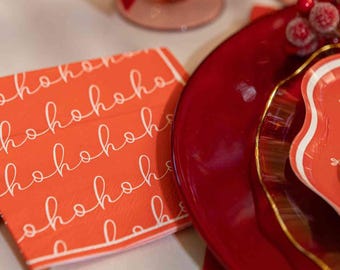 Hohoho Christmas Paper Cocktail Napkins, Red Festive Tableware for Christmas Drinks, Holiday Parties and Seasonal Celebrations, Set of 20