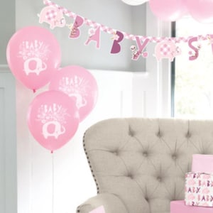 8 Pink Elephant 12&#39;&#39; Latex Balloons, Girls Baby Shower Balloon Decorations, New Baby Girl Balloons, Baby Party Balloons
