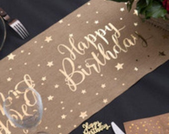 Chemin de table d'anniversaire marron rustique, chemin de table feuille d'or, vaisselle d'anniversaire, articles de fête d'anniversaire 3 m