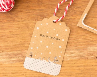 100 kerstcadeaulabels met sneeuwtafereel, kraftpapieren cadeaulabels met touwtje, rustieke feestelijke cadeaulabels, kerstcadeaulabels, verpakking van 100