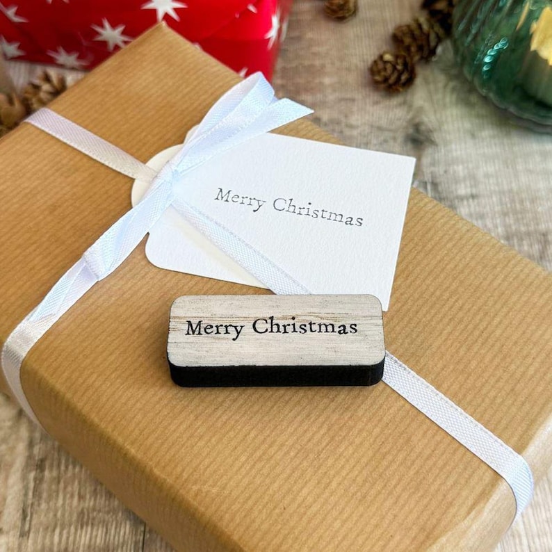 Merry Christmas Wooden Rubber Stamp, Diy Christmas Crafts, Gift Tags