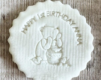 Personalised Winnie The Pooh Embosser, Cupcake Icing Stamp, Cookie Stamp, 1st Birthday Embosser, Baby Shower Embosser ANY WORDS