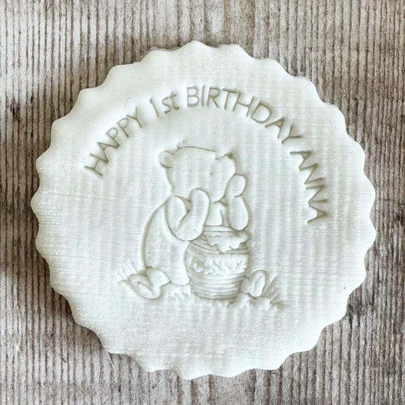 Personalised Winnie The Pooh Embosser, Cupcake Icing Stamp, Cookie Stamp, 1st Birthday Embosser, Baby Shower Embosser ANY WORDS