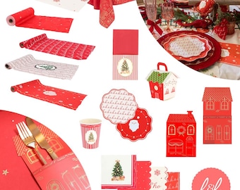 Red and White Christmas Table Decorations, Festive Table Runners, Napkins, Plates, Cutlery Holders, Party Tableware