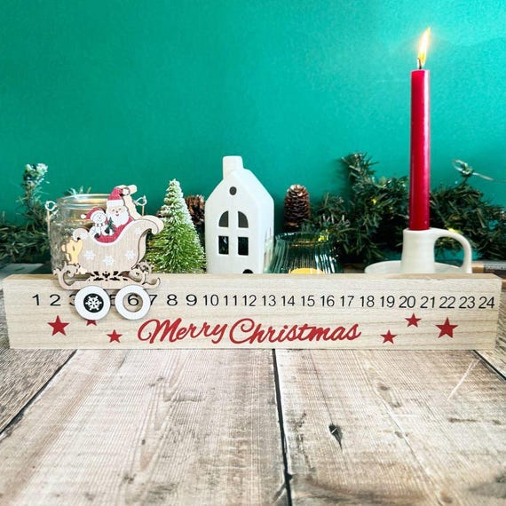Calendrier De L'Avent En Bois Compte à Rebours Noël - 24 Jours, Marqueur étoile Coulissant, 45 Cm - Décoration De Table Réutilisable