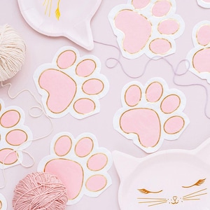 12 Katzenpfoten-Druck-Servietten, rosa Tierparty-Papierservietten, Mädchen-Tiergeburtstagsfeier, rosa Partygeschirr