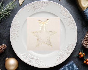 Servilletas pequeñas de papel color marfil con estrellas brillantes para mesas elegantes - Paquete de 20 desechables de 3 pliegues