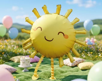 Yellow Sun-Shaped Foil Balloon, Bright Kids’ Party Decoration for Birthdays, Baby Showers, and Special Celebrations, Balloon Gift Helium
