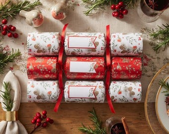 Make Your Own Red Christmas Crackers, DIY Festive Paper Party Tableware, 30cm Crackers for Christmas Dinner & Celebrations, Set of 6