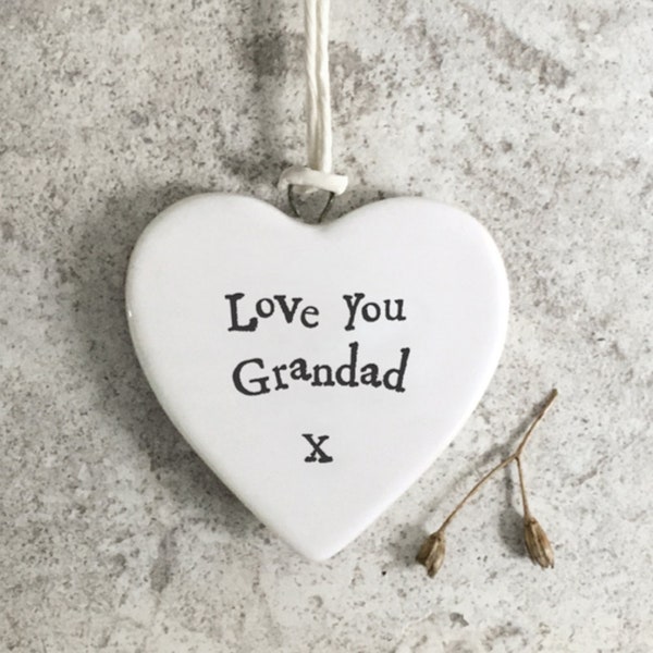 Mini Love You Grandad Small Porcelain Heart, Fathers Day Gift, Porcelain Keepsake Gift, Hanging Heart, Grandpa Birthday