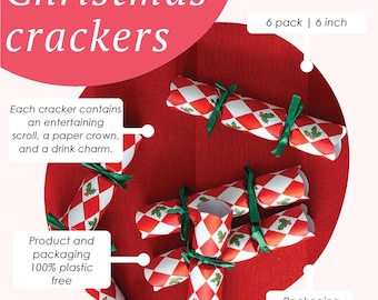 Holly Harlequin Mini Christmas Crackers, Red White and Green Festive Table Decorations for Seasonal Parties (Pack of 6, 15 cm)