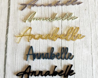 ACRYL SPIEGEL plaatsnamen bruiloft, gepersonaliseerde servetbedankjes, acryl couverts tags, moderne naamkaartjes, ambachtelijke lasergesneden namen