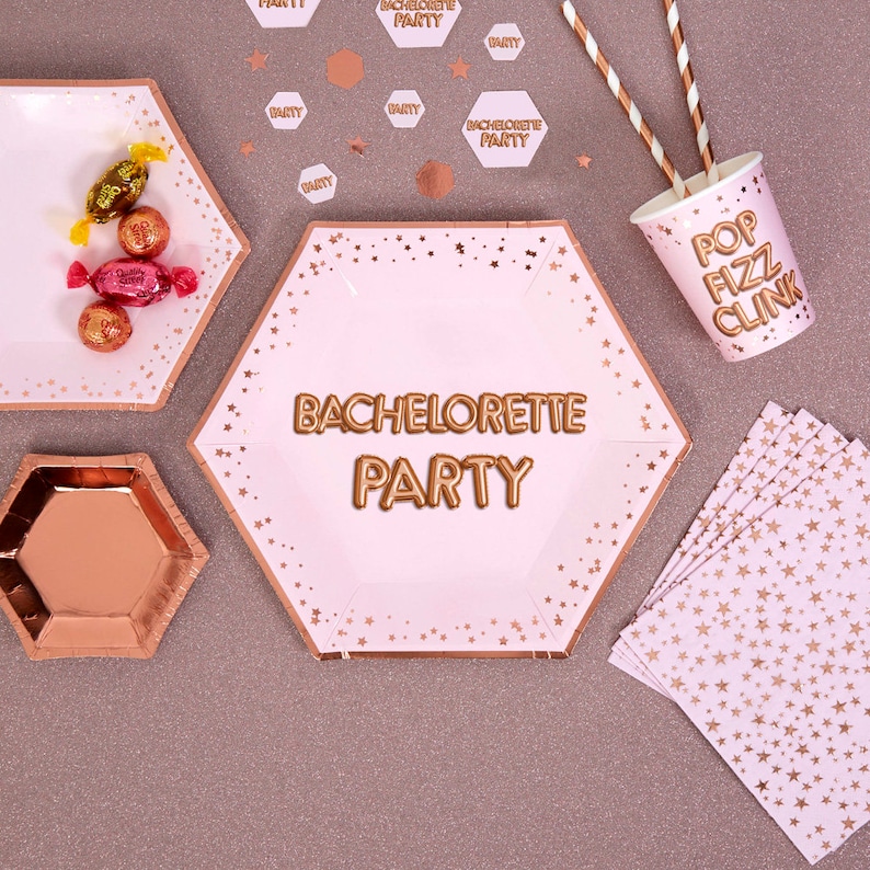 Large Pink /& Rose Gold Party Plate Bachelorette Party X 8