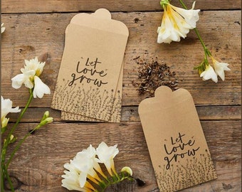 20 Kraft Seed Bags 'Let Love Grow', Wedding Favor Bags, Wedding Favor Bags, Favor Seed Bags, Engagement Party Bags