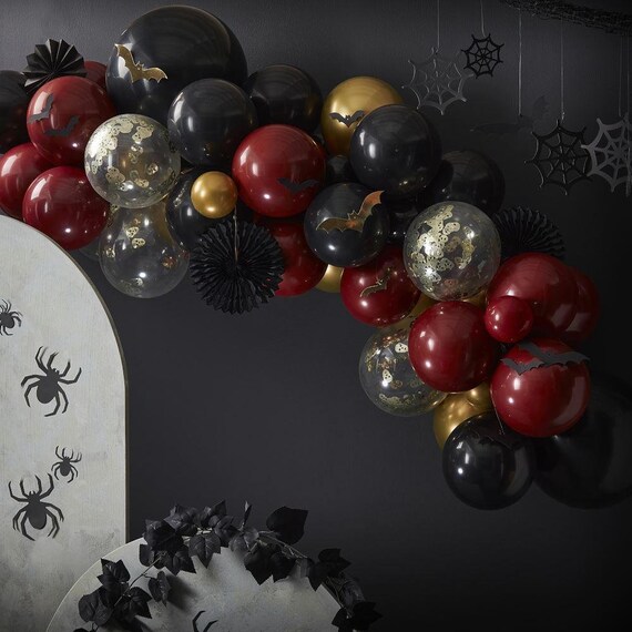 Halloween Balloon Arch, Skull Confetti Filled Balloon Garland