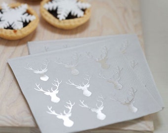 20 Christmas Stag Napkins, Grey Christmas Cocktail Foiled Napkins, Christmas Party, Festive Partyware, Christmas Paper Napkins