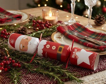 Make Your Own Santa Christmas Crackers, DIY Festive Paper Party Tableware, 30cm Crackers for Christmas Dinner & Celebrations, Set of 6