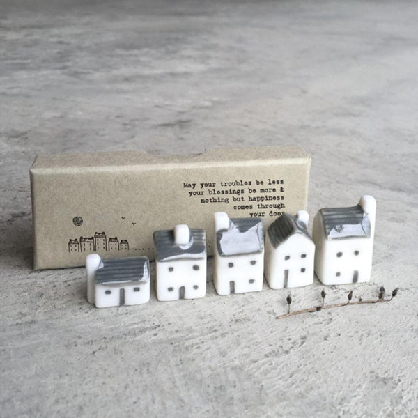 Porcelain Mini Houses Gift, Street In A Box, Inspirational Keepsake Gift, Boxed Thinking Of You Gift, Happiness Gift, Small Porcelain Houses
