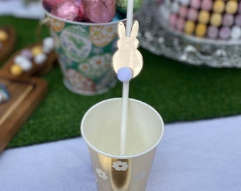 8 Easter Straws With Gold Bunny Rabbits, Childrens Easter Egg Hunt Party, Easter Paper Straws, Easter Tableware