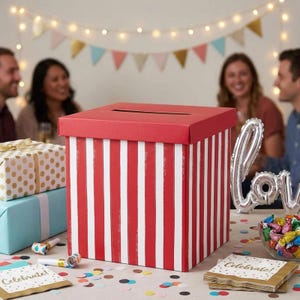 Rot und Weiß Geburtstagskarte Box Papier Kartenhalter für Geburtstagsfeiern wunderlich Bunt Party Dekoration Aufbewahrungsbox (20 cm)