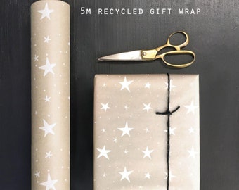 5m Christmas Star Wrapping Paper, Kraft Festive Gift Wrap Roll, Christmas Stars Gift Wrap, Christmas Wrapping Kits, Christmas Paper