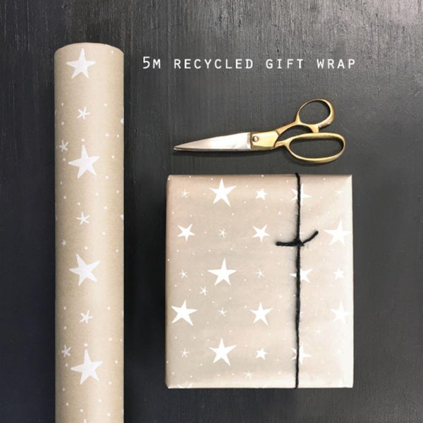 5m Christmas Star Wrapping Paper, Kraft Festive Gift Wrap Roll, Christmas Stars Gift Wrap, Christmas Wrapping Kits, Christmas Paper