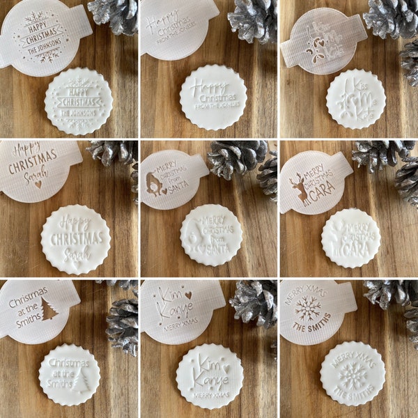 Personalised Christmas Icing Embossers, Family Surname Name Fondant Embosser, Custom Cookie Biscuit Stamp, Festive Cupcake Decorating