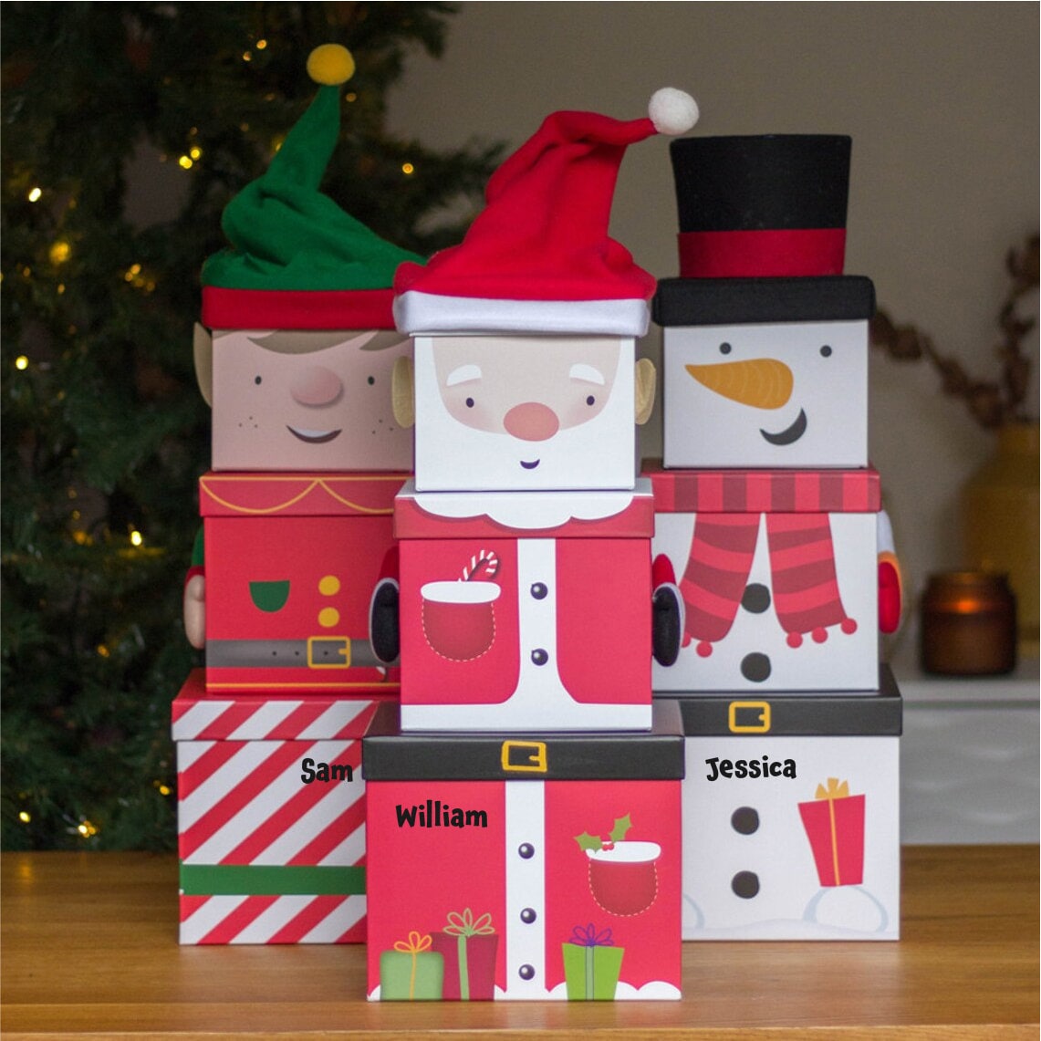 Christmas Nesting Gift Boxes with Lids, 10 Sizes (Red, 10 Pack)