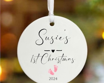 Personalised Baby's 1st Christmas Tree Decoration, Keepsake Porcelain Bauble, New Baby First Christmas Gift, Christmas Ornament