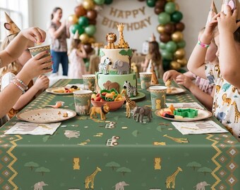 Safari Tablecloth Jungle Party Decoration Kids Birthday Table Cover Safari Theme Party Cloth (180x120cm)