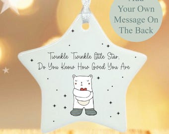 Personalised Porcelain Hanging Star – Twinkle Twinkle Design, Baby Nursery Keepsake, Kids Gift, Christmas Tree Ornament, Festive Home Décor