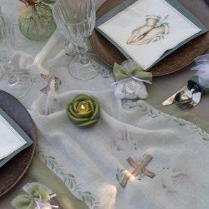 Runner da tavolo a croce per battesimo, decorazioni per la tavola del battesimo, tovaglia per feste religiose botaniche, decorazione per la tavola della Santa Comunione 3 m