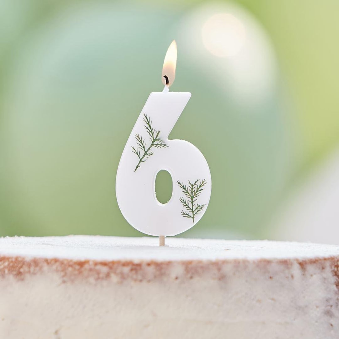 Number 6 Birthday Candle - 3.5 Inch Green Polka Dot Cake Candle