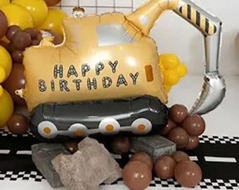 Giant Construction Excavator Foil Balloon - 39.4 Inch Happy Birthday Decor For Boys Party
